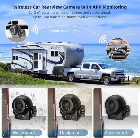 Uzone Wireless Backup Camera,WiFi Magnetic Backup Camera,Rechargeble,IP68 Waterproof,Night Visiong,iPhone APP Bluetooth Rear View Camera for Truck Horse Trailer Hitch Gooseneck Travel Boat Camper RV in Saudi Arabia