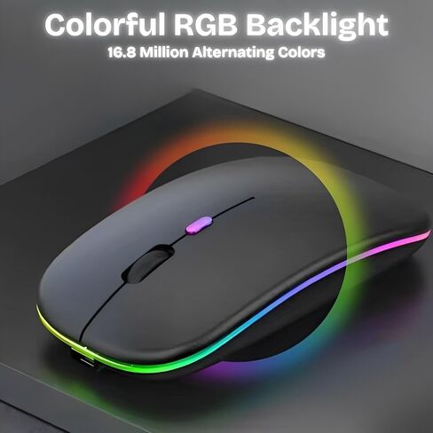 Wireless Mouse for Laptop & PC – Magic, Bluetooth, Rechargeable USB-C, Slim Design with RGB Backlight, Dual Mode 2.4GHz for MacBook, iPad (Jet Black) in Saudi Arabia