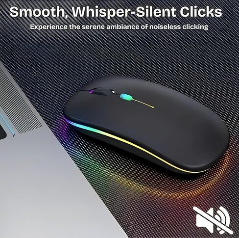 Wireless Mouse for Laptop & PC – Magic, Bluetooth, Rechargeable USB-C, Slim Design with RGB Backlight, Dual Mode 2.4GHz for MacBook, iPad (Jet Black) in Saudi Arabia