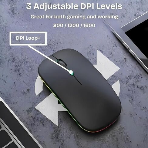Wireless Mouse for Laptop & PC – Magic, Bluetooth, Rechargeable USB-C, Slim Design with RGB Backlight, Dual Mode 2.4GHz for MacBook, iPad (Jet Black) in Saudi Arabia