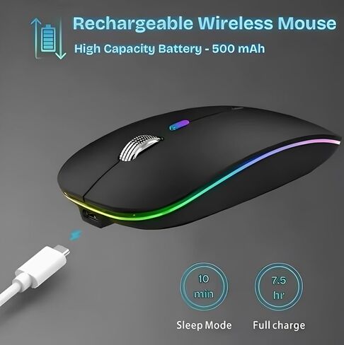 Wireless Mouse for Laptop & PC – Magic, Bluetooth, Rechargeable USB-C, Slim Design with RGB Backlight, Dual Mode 2.4GHz for MacBook, iPad (Jet Black) in Saudi Arabia