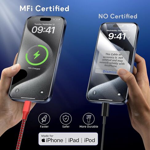 3 Pack 10 FT iPhone Charger Fast Charging Cord MFi Certified Lightning Cable Nylon Braided iPhone Charger Cord Compatible with iPhone 14 13 12 11 Pro Max XR XS X 8 7 6 Plus SE and More in Saudi Arabia