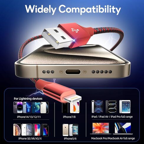 3 Pack 10 FT iPhone Charger Fast Charging Cord MFi Certified Lightning Cable Nylon Braided iPhone Charger Cord Compatible with iPhone 14 13 12 11 Pro Max XR XS X 8 7 6 Plus SE and More in Saudi Arabia