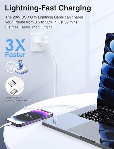 كابل USB C إلى Lightning 2 حزمة 6/10FT [معتمد من Apple MFi]، كابل USB من النوع C إلى Lightning، كابل شاحن iPhone سريع USBC لتوصيل الطاقة سلك شحن سريع لهاتف iPhone 14/13/12/11/XS/XR/X/8/iPad-أبيض in Kuwait