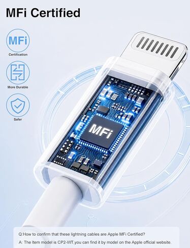 كابل USB C إلى Lightning 2 حزمة 6/10FT [معتمد من Apple MFi]، كابل USB من النوع C إلى Lightning، كابل شاحن iPhone سريع USBC لتوصيل الطاقة سلك شحن سريع لهاتف iPhone 14/13/12/11/XS/XR/X/8/iPad-أبيض in Kuwait