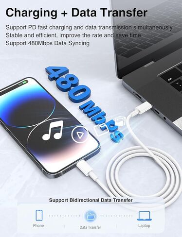 كابل USB C إلى Lightning 2 حزمة 6/10FT [معتمد من Apple MFi]، كابل USB من النوع C إلى Lightning، كابل شاحن iPhone سريع USBC لتوصيل الطاقة سلك شحن سريع لهاتف iPhone 14/13/12/11/XS/XR/X/8/iPad-أبيض in Kuwait