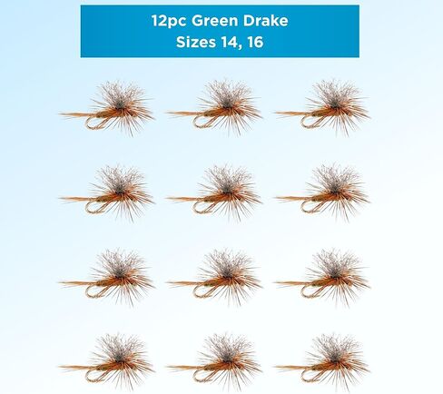 عبوة من 12 قطعة من Green Drake - ذباب جاف مربوط يدويًا لصيد سمك السلمون المرقط - نمط ذبابة مايو واقعي للأنهار والجداول والجداول - مجموعة ذباب سمك السلمون المرقط العائمة الممتازة in Kuwait