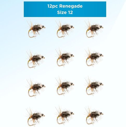 مجموعة من 12 قطعة من Renegade - ذباب جاف ممتاز مربوط يدويًا لصيد الأسماك بالذبابة - نمط جذاب كلاسيكي - مجموعة ذبابة سمك السلمون المرقط متعددة الاستخدامات وعالية الطفو in Kuwait