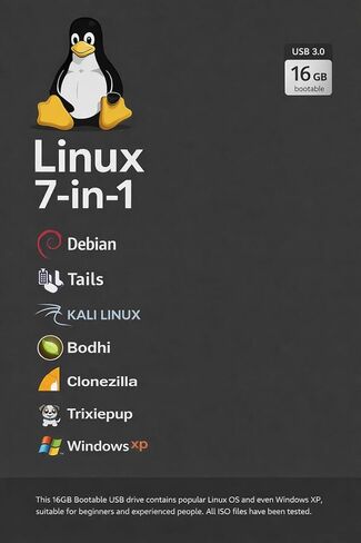 16GB - 7-in-1, Bootable USB Drive 3.0 for Linux & Windows XP, Debian | Tails | Kali | Bodhi | TrixiePup | Clonezilla, Supported UEFI and Legacy in Saudi Arabia