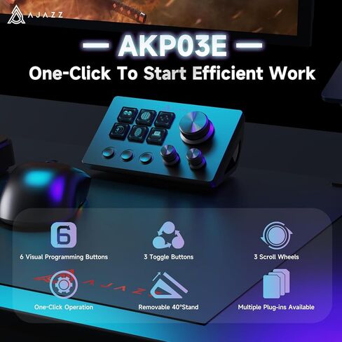 AJAZZ Macro Keypad Stream Controller Deck Gaming Streaming Keyboard Shortcut Keyboard، 6 مفاتيح قابلة للبرمجة قابلة للتخصيص لوحة صوت AI مرئية USB لـ YouTube، إعداد مكتب المكتب، الكمبيوتر المحمول، الكمبيوتر الشخصي، Mac in Kuwait