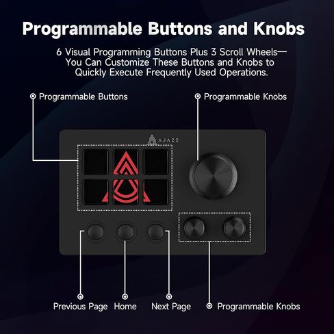 AJAZZ Macro Keypad Stream Controller Deck Gaming Streaming Keyboard Shortcut Keyboard، 6 مفاتيح قابلة للبرمجة قابلة للتخصيص لوحة صوت AI مرئية USB لـ YouTube، إعداد مكتب المكتب، الكمبيوتر المحمول، الكمبيوتر الشخصي، Mac in Kuwait