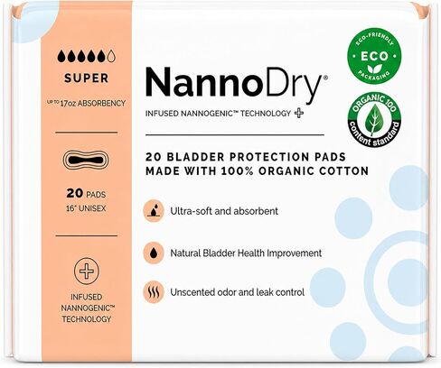Natural Incontinence Pads - Organic Cotton Bladder Leakage Pads - Extra Large Pads for Incontinent Adults - Nannocare Super Dry (20 Count (Pack of 1) - 16" Long in Saudi Arabia