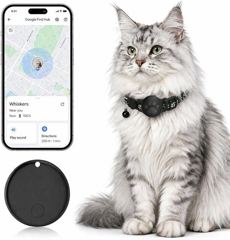 جهاز تعقب الحيوانات الأليفة، طوق GPS للقطط (Android فقط) علامة ذكية، مقاوم للماء متوافق مع Google Find My، بدون رسوم شهرية، طوق ذكي لحل التتبع المتقدم لسلامة الحيوانات الأليفة، مثالي للقطط الصغيرة الكبيرة (أسود) in Kuwait