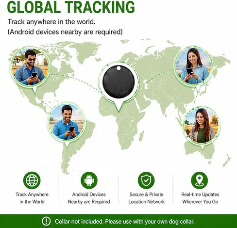 طوق GPS للكلاب، جهاز تعقب الحيوانات الأليفة (Android فقط) علامة ذكية، مقاوم للماء متوافق مع Google Find My، بدون رسوم شهرية، طوق ذكي لحل التتبع المتقدم لسلامة الحيوانات الأليفة، مثالي للكلاب الصغيرة والكبيرة in Kuwait