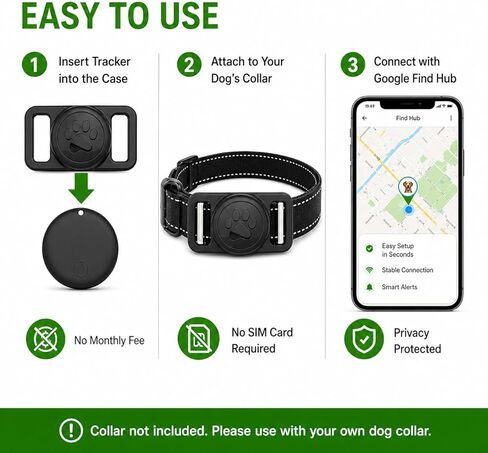 طوق GPS للكلاب، جهاز تعقب الحيوانات الأليفة (Android فقط) علامة ذكية، مقاوم للماء متوافق مع Google Find My، بدون رسوم شهرية، طوق ذكي لحل التتبع المتقدم لسلامة الحيوانات الأليفة، مثالي للكلاب الصغيرة والكبيرة in Kuwait