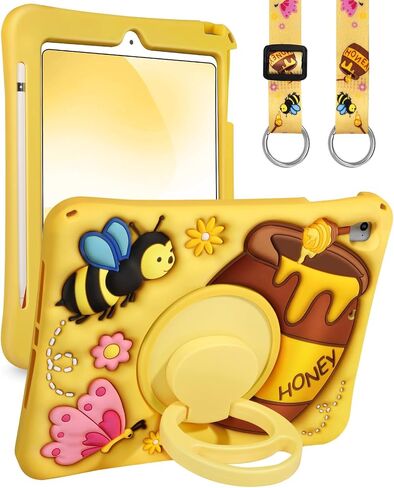 BOARETIU for iPad A16 CASE/CASE 10th Generation - مع حامل القلم الرصاص وحزام الكتف والوقوف الكرتونية الصفراء اللطيفة للفتيات الفتيان السيليكون لجيل iPad 11 بوصة 2025 in Saudi Arabia