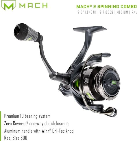 Lew's MACH 2 Spinning Reel and Fishing Rod Combo, 7-Foot 2-Piece IM8 Graphite Blank Rod, Size 300 Reel, Right or Left-Hand Retrieve, Black/Green in Saudi Arabia