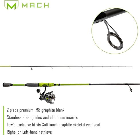 Lew's MACH 2 Spinning Reel and Fishing Rod Combo, 7-Foot 2-Piece IM8 Graphite Blank Rod, Size 300 Reel, Right or Left-Hand Retrieve, Black/Green in Saudi Arabia