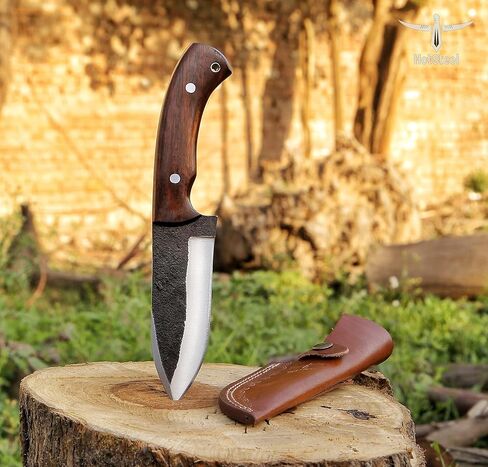 High Carbon Steel Knife - Handmade Full Tang Bushcraft Knife - Hunting Knife, Survival Knife, Fixed Blade Knife & Camping Knife - Camping Knives & Hunting Knives with Rosewood Handle & leather Sheath in Saudi Arabia