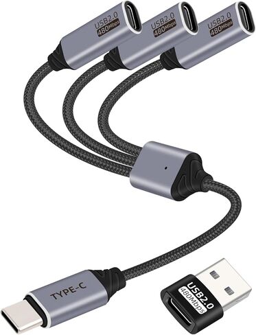 USB C Splitter 1 in 3 Out,USB Type C Splitter,Type C Male to 3 Type C Female Extension Cord,USB C Power Cabler Extender Hub Support USB 2.0 for Charging and Data Transfer (26CM) in Saudi Arabia