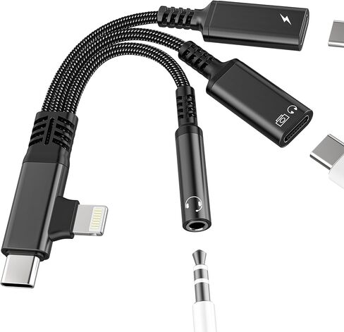 محول سماعة رأس USB C Lightning إلى Type C OTG (3 في 2) لهاتف iPhone 17 16 15 14 Aux Audio Jack 3.5mm Splitter لشاحن Apple Dongle لأجهزة Ipad وشاحن سيارة مساعد مزدوج متوافق مع Samsung in Saudi Arabia