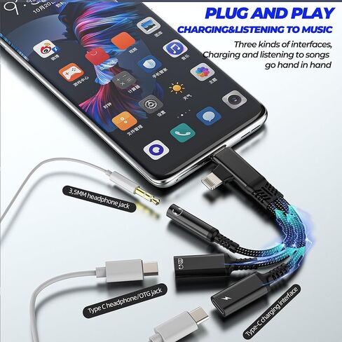 محول سماعة رأس USB C Lightning إلى Type C OTG (3 في 2) لهاتف iPhone 17 16 15 14 Aux Audio Jack 3.5mm Splitter لشاحن Apple Dongle لأجهزة Ipad وشاحن سيارة مساعد مزدوج متوافق مع Samsung in Saudi Arabia