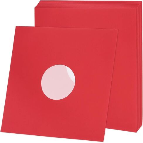 MECCANIXITY 12"x12" Vinyl Record Inner Paper Sleeves, 10 Pcs 110GSM Anti Static Kraft Paper Vinyl Record Jackets Center Hole with Poly Lined for LP Albums Storage Protection Covers (Red) in Saudi Arabia