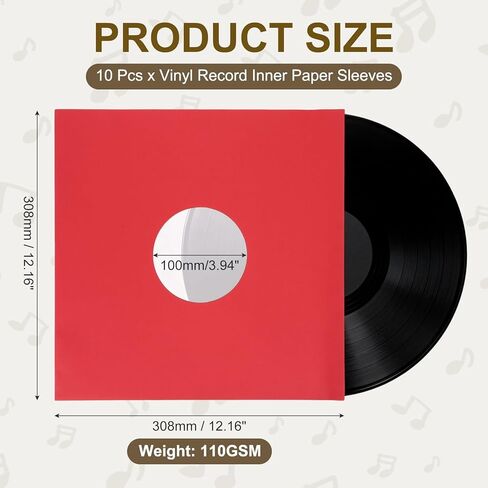 MECCANIXITY 12"x12" Vinyl Record Inner Paper Sleeves, 10 Pcs 110GSM Anti Static Kraft Paper Vinyl Record Jackets Center Hole with Poly Lined for LP Albums Storage Protection Covers (Red) in Saudi Arabia