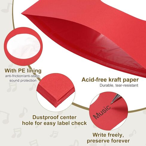 MECCANIXITY 12"x12" Vinyl Record Inner Paper Sleeves, 10 Pcs 110GSM Anti Static Kraft Paper Vinyl Record Jackets Center Hole with Poly Lined for LP Albums Storage Protection Covers (Red) in Saudi Arabia