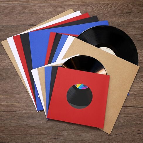 MECCANIXITY 12"x12" Vinyl Record Inner Paper Sleeves, 10 Pcs 110GSM Anti Static Kraft Paper Vinyl Record Jackets Center Hole with Poly Lined for LP Albums Storage Protection Covers (Red) in Saudi Arabia