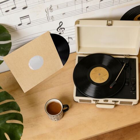 MECCANIXITY 12"x12" Vinyl Record Inner Paper Sleeves, 10 Pcs 110GSM Anti Static Kraft Paper Vinyl Record Jackets Center Hole with Poly Lined for LP Albums Storage Protection Covers (Red) in Saudi Arabia