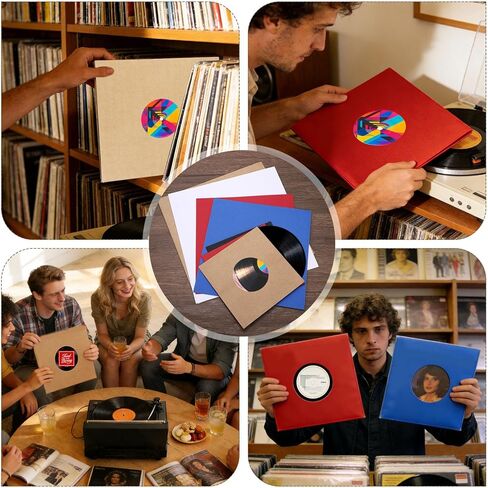 MECCANIXITY 12"x12" Vinyl Record Inner Paper Sleeves, 10 Pcs 110GSM Anti Static Kraft Paper Vinyl Record Jackets Center Hole with Poly Lined for LP Albums Storage Protection Covers (Red) in Saudi Arabia