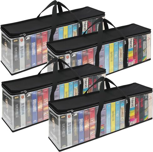 حقيبة تخزين VHS مكونة من 4 قطع من Klmnop تحمل ما يصل إلى 72 شريط VHS، منظم أفلام كبير بمقابض، حامل وسائط مقاوم للغبار لأشرطة الفيديو وأقراص DVD والأقراص المضغوطة (18 لكل حقيبة) in Kuwait