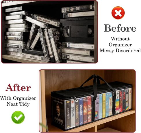 حقيبة تخزين VHS مكونة من 4 قطع من Klmnop تحمل ما يصل إلى 72 شريط VHS، منظم أفلام كبير بمقابض، حامل وسائط مقاوم للغبار لأشرطة الفيديو وأقراص DVD والأقراص المضغوطة (18 لكل حقيبة) in Kuwait