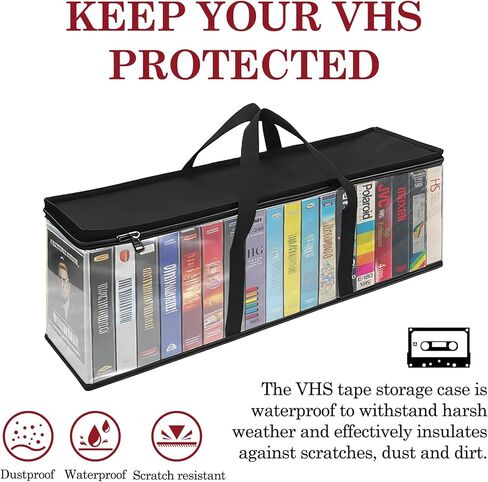 حقيبة تخزين VHS مكونة من 4 قطع من Klmnop تحمل ما يصل إلى 72 شريط VHS، منظم أفلام كبير بمقابض، حامل وسائط مقاوم للغبار لأشرطة الفيديو وأقراص DVD والأقراص المضغوطة (18 لكل حقيبة) in Kuwait