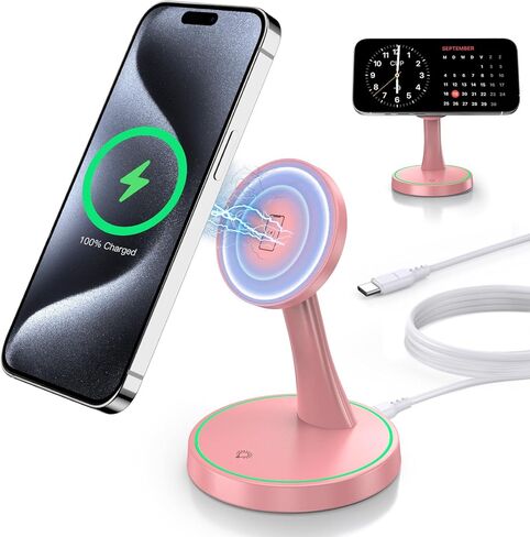 حامل شاحن لاسلكي مغناطيسي بقدرة 15 واط، شاحن سريع وآمن لهاتف iPhone 17/17 pro/ 17 Air/ 17 pro max 16/15/14/13/12 من سلسلة محطة/وسادة شحن لاسلكية مغناطيسية مع ضوء مناسب للنوم لأجهزة AirPods in Kuwait