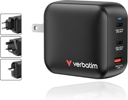 Verbatim Mini GaN Wall Charger 100W 3 Port 2X USB-C Ports PD 3.0 (PPS) up to 100W 1x USB-A Port QC 3.0 up to 30W in Saudi Arabia