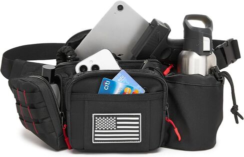 Tactical Fanny Pack for Men Waterproof with MOLLE System, Military Waist Bag Hip Belt with Adjustable Strap Earphone Hole, Bumbag for Outdoor Hiking Cycling Fishing Walking Black Red in Saudi Arabia
