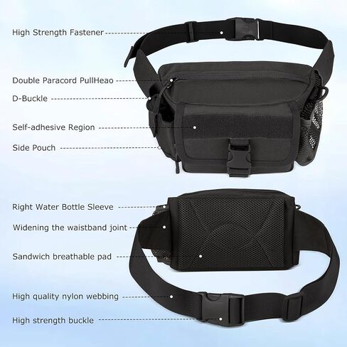 Hiking Fanny Pack, Waterproof Men's Waist Packs with Kettle Sleeve Elastic Net, Adjustable Carry Bag, for Tactical Outdoor Cycling Running Tactical Traveling in Saudi Arabia