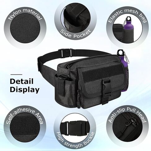 Hiking Fanny Pack, Waterproof Men's Waist Packs with Kettle Sleeve Elastic Net, Adjustable Carry Bag, for Tactical Outdoor Cycling Running Tactical Traveling in Saudi Arabia