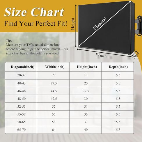 All-Weather outdoor tv cover 55 inch weatherproof for 52–55" Outdoor TVs, 600D Oxford PU-Coated Waterproof Dustproof Sunproof outdoor tv cover, Front Zipper Roll-Up Design in Saudi Arabia