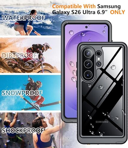 Designed for Samsung Galaxy S26 Ultra Case Waterproof, Built-in Lens & Screen Protector Military Grade Shockproof Dropproof IP68 Underwater Full Body Phone Case for Galaxy S26 Ultra 6.9"-Black in Saudi Arabia