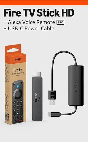 Amazon Fire TV Stick HD (newest model) bundle with Alexa Voice Remote Pro and Made for Amazon, USB-C Power Cable (eliminates the need for AC adapter) in Saudi Arabia