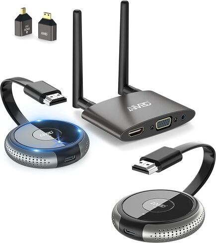 جهاز إرسال HDMI لاسلكي من TIMBOOTECH × 2 وجهاز استقبال واحد 4K، 5.8G HDMI جهاز إرسال لاسلكي لنقل فيديو ثابت، التوصيل والتشغيل، يدعم شاشات HDMI وVGA المزدوجة، 165FT/50M، رمادي in Kuwait
