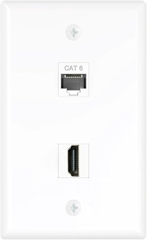 Tecmojo Ethernet Coax Wall Plate (UL Listed), 2 Port Cat6 Keystone Coupler and 3GHz Gold Plated Coax Keystone Jack Insert Wall Plate, White in Saudi Arabia