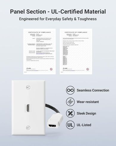VCE HDMI 2.1 Keystone Wall Plate UL Listed, 1 Port Outlet with 8K 60Hz 7.09-inch Pigtail Cable, Single Gang Plate for White Wall-Mount HDMI Interface Solution, 2 Pack in Saudi Arabia