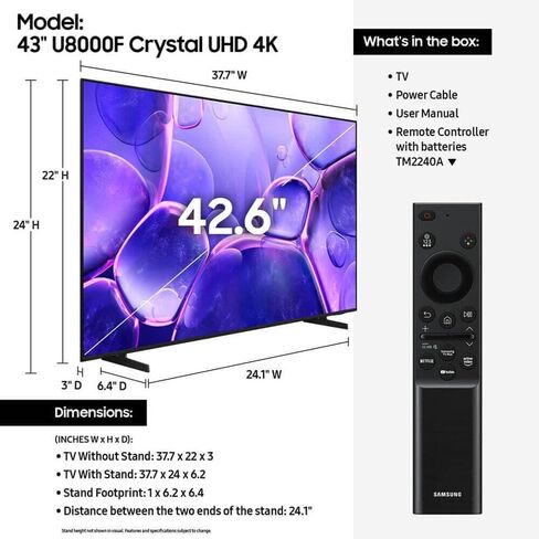 Samsung UN55U800KIT1 55 inch Class U8000F Series Crystal 4K UHD Smart TV 2025 HDR Tizen OS with HDMI Cable Streaming B in Saudi Arabia