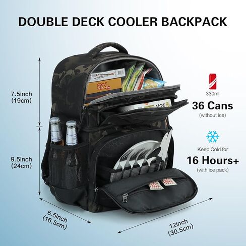 Tactical Cooler Backpack 36 Cans Double Deck Insulated Backpack Cooler Bag for Men Women, Soft Lightweight Leakproof Lunch Backpack for Camping, Hiking, Travel, Beach, Picnic in Kuwait