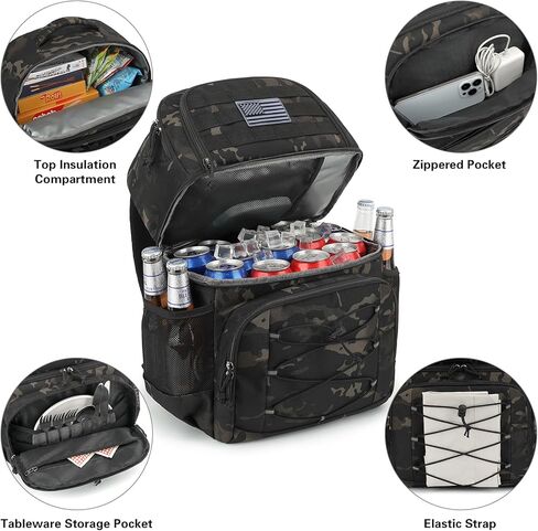 Tactical Cooler Backpack 36 Cans Double Deck Insulated Backpack Cooler Bag for Men Women, Soft Lightweight Leakproof Lunch Backpack for Camping, Hiking, Travel, Beach, Picnic in Kuwait