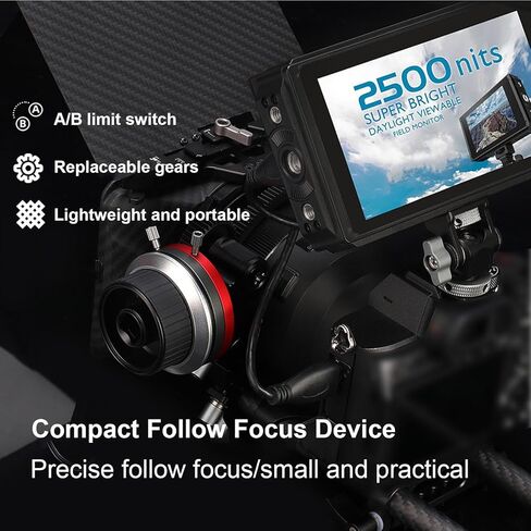 Yunseity اتبع التركيز مع توقف AB، عجلة مطلية بالمطاط قابلة للتعديل لكاميرات DSLR بدون مرآة، مع مشبك قضيب 15 مم وتعديل زاوية 225 درجة in Kuwait